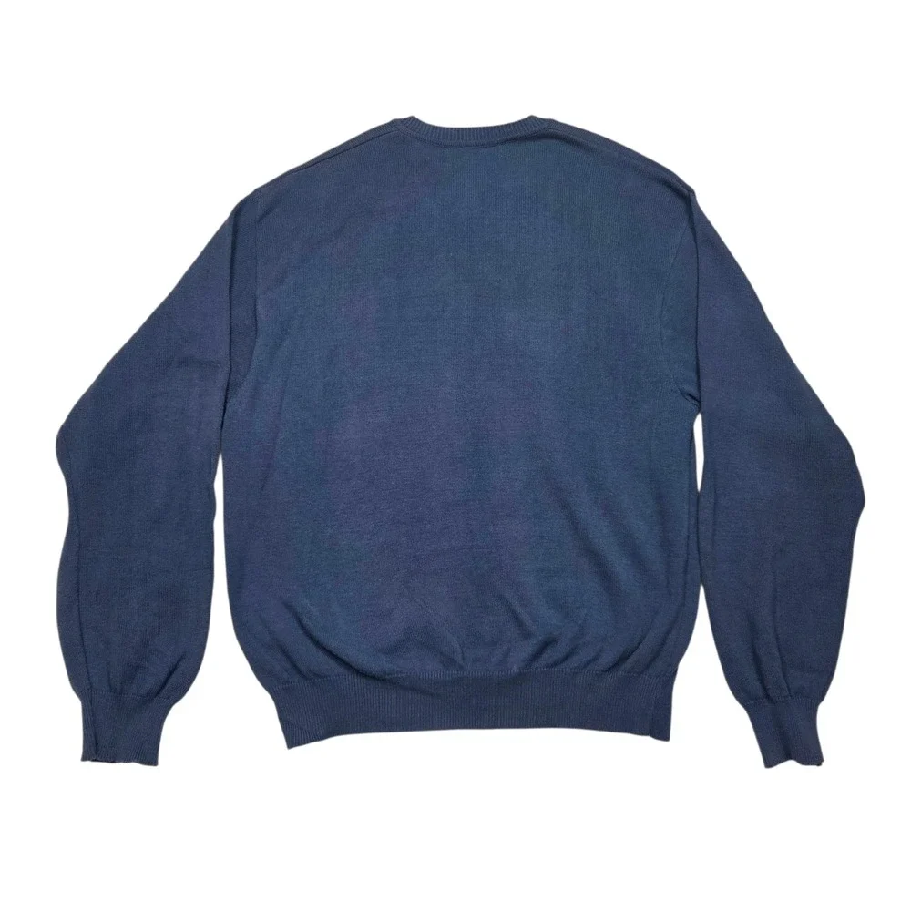 Brooks Brothers Sweater Mens Large Blue V-Neck Cotton Knit Made in USA Pullover